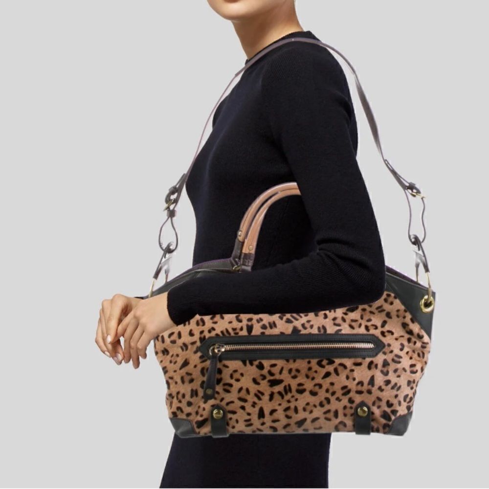 orYANY Leopard Cow Calf Hair Leather Studded Satchel Crossbody Handbag Purse Cow